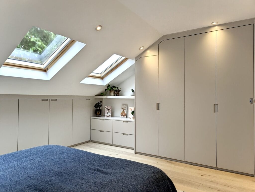 modern loft bedroom cabinets, drawers and wardrobes